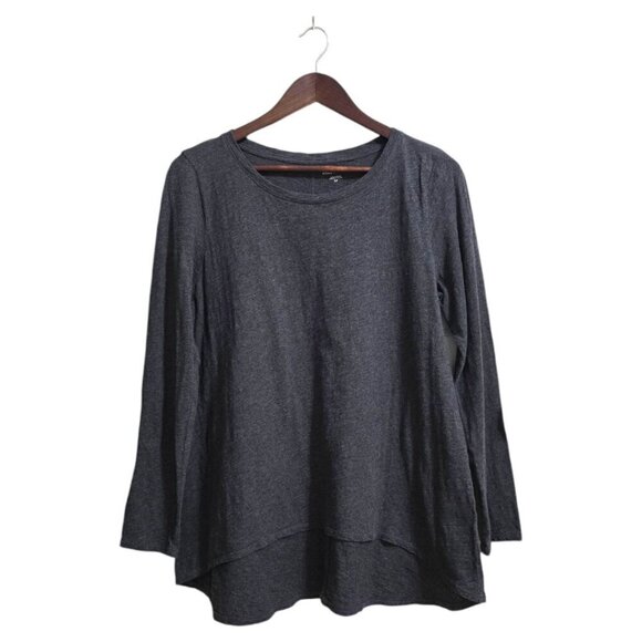 Eileen Fisher Gray Cotton Hi-Lo Long Sleeve Tee Sz S - Picture 1 of 6